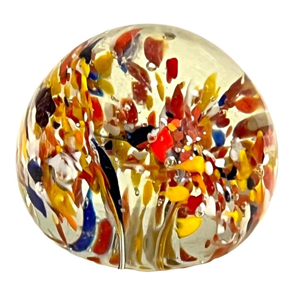 Art Glass Paperweight Spotted Trumpet Flowers 2.5" Ball Hand Blown Pontil Bottom